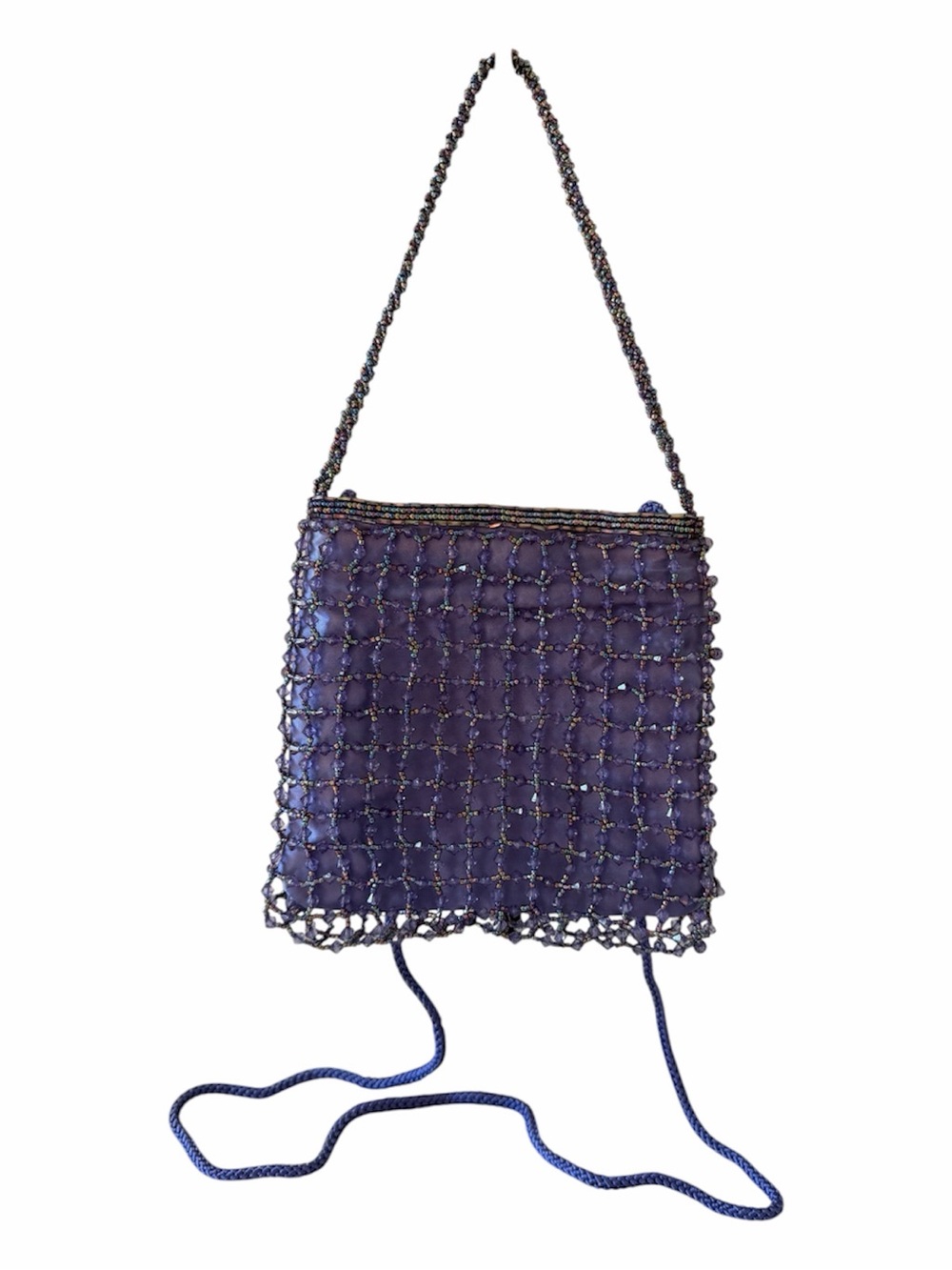Vintage Purple Iridescent Beaded Shoulder Bag 90s Y2K Evening Purse